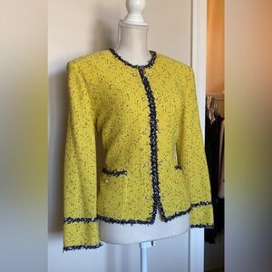 Vintage St. John Collection yellow and black tweed zip up coat